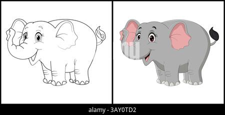 Pagina colorazione elefante colorata. Illustrazione vettoriale Illustrazione Vettoriale