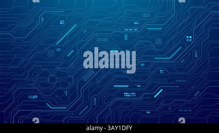 Sfondo scheda circuito IA astratta. Elementi tecnici connessi. Illustrazione Vettoriale