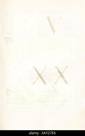 Una pagina intricata che mostra grandi e ornate lettere ed elementi decorativi, accompagnati da testo stilizzato in un carattere elegante, che mostra una miscela di arte e tipografia., Majuscule V e X, costruzione delle lettere V e X dal carattere serif di Dürer, F. 63v, p. 131, Dürer, Albrecht, 1525, Albrecht Dürer: Underweysung der Messung, mit dem Zirckel und Richtscheyt, in Linien ebnen unnd gantzen Corporen. [Nürnberg], [s. n.], [1525.], arte classica con un tocco moderno reinventata da Artotop Foto Stock