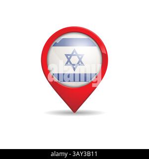 Bandiera israeliana realistica con illustrazione vettoriale del pin della mappa Illustrazione Vettoriale