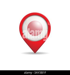 Bandiera realistica del Giappone con illustrazione vettoriale del pin della mappa Illustrazione Vettoriale