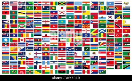 Tutte le bandiere nazionali del mondo. Flag vettoriale di alta qualità. Illustrazione Vettoriale