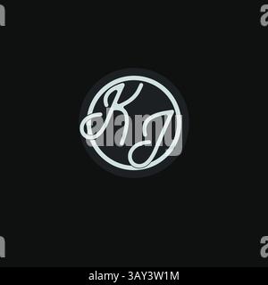 Sigle monogramma con logo KJ con semplice disegno circolare ispirato grafica vettoriale Illustrazione Vettoriale