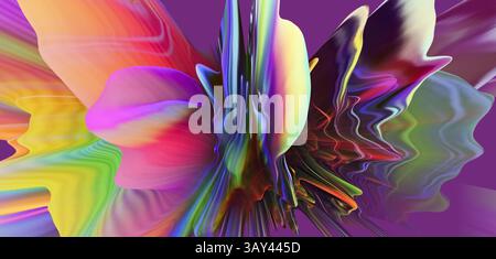 Le vivaci estrusi 3D con uno spettro di colori olografici creano un'opera grafica visivamente dinamica, ideale per il design grafico moderno e i supporti digitali. Foto Stock