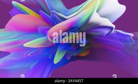 Questa immagine mostra estrusi 3D surreali con un effetto olografico, caratterizzato da colori vivaci e fluidi che si fondono perfettamente l'uno con l'altro Foto Stock