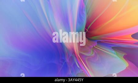 Un design astratto colorato con forme fluide con colori olografici ed effetti di estrusione 3D, adatto per sfondi, sfondi o creativi Foto Stock