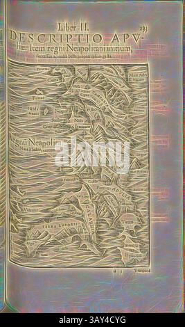 Una mappa dettagliata raffigurante la regione di Napoli, che mostra varie città e caratteristiche geografiche all'interno della zona. Le linee e le etichette intricate evidenziano la topografia e le posizioni significative della regione., Descrizione Apuliuae. Inoltre, l'inizio del regno di Napoli, per il successo degli eventi, e in molte guerre, Mappa di Napoli del XVI secolo, Fig. 25, p. 233, 1552, Sebastian Münster: Cosmographiae universalis Lib. Vi. In quibus, iuxta certioris fidei scriptorum traditionem describuntur, Omniu[m] habitabilis orbis partiu[m] situs [...] Omnium gentium mores Foto Stock