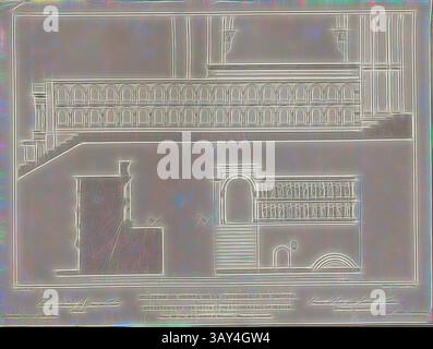 Un layout architettonico dettagliato che mostra una serie di archi e gradini, enfatizzando il design intricato e gli elementi strutturali. La composizione presenta livelli e contorni distinti che suggeriscono uno spazio tridimensionale, chiusura del coro della Cattedrale di Treviri. Rilievi geometrici, Coro nella Cattedrale di Treviri, firmato: Amoudru del, Caillat et Lejeune sc, Fig. 64, p. 215, Amoudru (del.); Calliat, Victor (sc.); Lejeune, E. (sc.), 1853, Jules Gailhabaud: Monuments anciens et modernes: Collection formant une histoire de l'Architecture des différents peuples à toutes les époques. Parigi: Librairie de Foto Stock