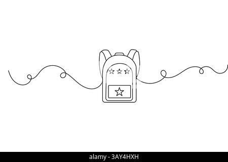Zaino scolastico a una linea che disegna un'illustrazione vettoriale minimalista pulita Illustrazione Vettoriale