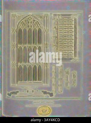 Un'illustrazione architettonica dettagliata che mostra una finestra in stile gotico, caratterizzata da disegni e motivi intricati, persiane stilizzate ed elementi decorati della colonna. La composizione mette in risalto l'eleganza e l'artigianalità tipiche del periodo: Cappella Enrico VII, Dettagli della Cappella Enrico VII nell'Abbazia di Westminster, firmata: Incisa da John Roff da disegni di Thompson, Fig. 18, PL. IX, dopo P. 15, Thompson (disegno); Roffe, John (inciso), 1812, John Britton: le antichità architettoniche della Gran Bretagna: rappresentate e illustrate in una serie di viste, elevazioni, piani, sezioni Foto Stock