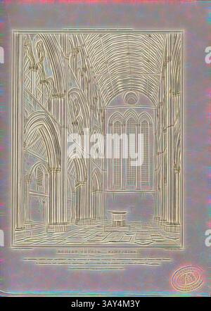 Una grandiosa vista interna di una cattedrale gotica, con alti archi e dettagli intricati. Lo spazio è dominato da una grande finestra che consente alla luce di entrare, esaltando la bellezza architettonica. Al centro si trova un altare solitario, che invita alla contemplazione all'interno di un vasto e ampio ambiente, Romsey Church, Hampshire, West End, interno, Romsey Abbey Church a Romsey, Hampshire, firmato: disegnato da R. Cattermole; Etch'd di J. le Keux; pubblicato da Longman & Co, Fig. 38, pag. 260, Cattermole, Richard (disegno); Keux, John le (etching); Longman & Co. (pubblicato), 1819, John Britton: The Foto Stock