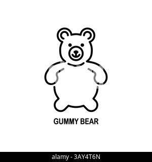 Orso gommoso, icona stile linea, sfondo isolato Illustrazione Vettoriale
