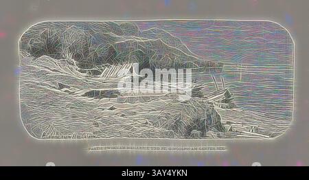 Un tranquillo paesaggio costiero caratterizzato da onde ondulate che si infrangono contro le coste rocciose, incorniciate da dolci colline costiere sotto un cielo tranquillo. La scena cattura la bellezza selvaggia della natura, evocando un senso di calma e solitudine., gioco tra Meillerie e San Gingolfo sul lago di Ginevra, veduta di un tratto tra Meillerie e San Gingolfo sul lago di Ginevra del XIX secolo, firmato: AR., Calame dâprès Alex., Calame, Fig. 2, p. 3, Calame, Arthur; Calame, Alexander, Woldemar Kaden: DAS Schweizerland: eine Sommerfahrt durch Gebirg und Thal. Stoccarda: Engelhorn, 1875, arte classica con un tocco moderno Foto Stock