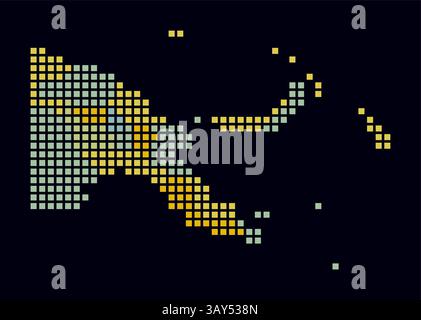 Papua nuova Guinea mappa punteggiata. Mappa digitale del paese su sfondo scuro. Forma della Papua nuova Guinea con punti quadrati. Stile puntini colorati. Illustrazione Vettoriale