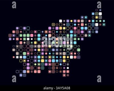 Slovenia, forma del paese costruito di celle colorate. Mappa in stile digitale della Slovenia su sfondo scuro. Blocchi quadrati arrotondati di grandi dimensioni. Illustrazione Vettoriale