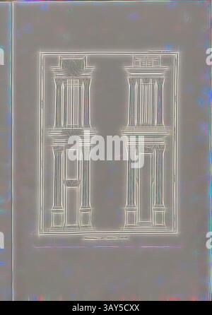 Uno schizzo architettonico caratterizzato da due eleganti colonne con disegni intricati, incorniciate in modo raffinato, che mostrano elementi classici e dettagli architettonici, l'Arco Trionfale di Adriano. PL. IV, sezione trasversale dell'Arco di Adriano ad Atene, PL. I, suppl. XI, 1829, James Stuart, Revett Nicholas: Die Alterthümer zu Athen. Erster Theil. Leipzig und Darmstadt: Verlag von Carl Wilhelm Leske, [1829], arte classica con un tocco moderno reinventata da Artotop Foto Stock
