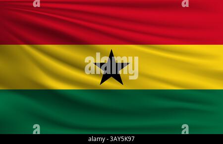 Bandiera vettoriale del Ghana che ondeggia l'illustrazione di sfondo in stile primo piano Illustrazione Vettoriale