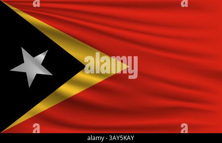 Bandiera vettoriale di Timor Est che ondeggia un'illustrazione di sfondo in stile primo piano Illustrazione Vettoriale