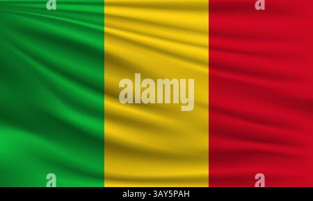 Bandiera vettoriale dell'illustrazione di sfondo in stile primo piano con ondulazione del Mali Illustrazione Vettoriale