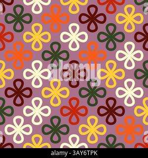 Motivo lineare e senza cuciture di forme floreali colorate su uno sfondo luminoso. Design astratto con un'estetica giocosa. Per moda, tessuti, arredamento per la casa, Illustrazione Vettoriale