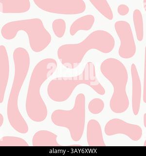 Audace motivo bianco e rosa senza cuciture con macchie di mucca e dalmata, con forme irregolari. Ideale per arredi creativi, tessuti e sfondi. Ad alta velocità Illustrazione Vettoriale