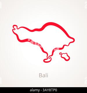 Mappa di Bali contrassegnata con una linea rossa. Illustrazione Vettoriale