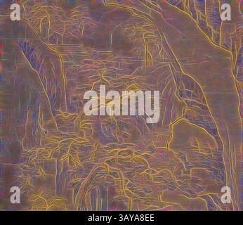 Intricati rami di alberi si intrecciano attraverso un arazzo di colori vivaci e motivi vorticosi, creando una rappresentazione astratta di una foresta. Le texture a strati evocano un senso di profondità e movimento, invitando lo spettatore ad esplorare le forme organiche e la vivace energia della natura. Crane and Traveler in Winter Landscape, School of Zhe (cinese), dinastia Ming, circa 1600, inchiostro su seta, 54 x 21-5/8 pollici. (immagine) 107-3/4 x 27-7/8 poll. (Mount), arte asiatica, arte classica con un tocco moderno reinventata da Artotop Foto Stock