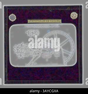 Un'illustrazione dettagliata che mostra un motore Benzoline di Tangyes, Birmingham, completo di annotazioni e specifiche tecniche. Il design mette in risalto i componenti del motore e ne illustra l'ingegneria innovativa. Lantern Slide - Tangyes Ltd, AA Type Petrol Engine Diagram, circa 1910, una delle 239 lanterne di vetro raffiguranti prodotti fabbricati dagli ingegneri Tangyes Limited di Birmingham, Inghilterra. Le immagini includono vari prodotti quali motori, pompe centrifughe, pompe idrauliche, produttori di gas, macchine per la prova dei materiali, presse, macchine utensili, martinetti idraulici, ecc. Tangyes Foto Stock