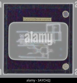 Un'illustrazione dettagliata di una configurazione dei macchinari, con vari componenti e etichettati "TANGYES, BIRMINGHAM", che mostra il design e l'ingegneria coinvolti nell'apparecchiatura. Lantern Slide - Tangyes Ltd, Big-End Bearing Lubrication System, circa 1910, una delle 239 guide di lanterna in vetro raffiguranti prodotti fabbricati dagli ingegneri Tangyes Limited di Birmingham, Inghilterra. Le immagini includono vari prodotti quali motori, pompe centrifughe, pompe idrauliche, produttori di gas, macchine per la prova dei materiali, presse, macchine utensili, martinetti idraulici, ecc. Tangyes era una società che operava dal 1857 al 1945 Foto Stock