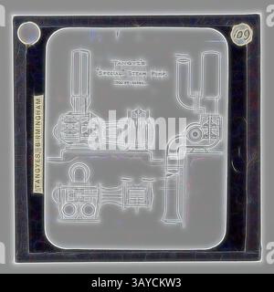 Un'illustrazione tecnica dettagliata che mostra uno speciale design della pompa a vapore, con vari componenti come il corpo della pompa e i tubi collegati. Il layout include parti etichettate e un'indicazione del produttore, Tangyes in Birmingham., Lantern Slide - Tangyes Ltd, Special Steam Pump Diagram, circa 1910, una delle 239 lanterne di vetro raffiguranti prodotti fabbricati dagli ingegneri Tangyes Limited di Birmingham, Inghilterra. Le immagini includono vari prodotti quali motori, pompe centrifughe, pompe idrauliche, produttori di gas, macchine per la prova dei materiali, presse, macchine utensili, martinetti idraulici Foto Stock