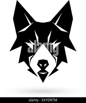 Testa di lupo astratta su sfondo bianco con un'icona geometrica in stile minimalista Illustrazione Vettoriale