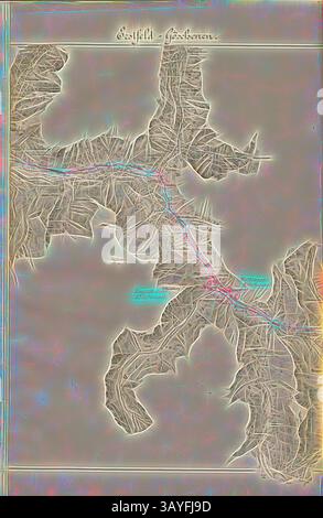 Una mappa topografica dettagliata che mostra intricate linee di terreno, fiumi e luoghi di interesse, enfatizzando le caratteristiche geografiche e le strade all'interno di un paesaggio montuoso., Erstfeld - Göschenen, Mappa della ferrovia del Gottardo tra Erstfeld e Göschenen, Taf. 3, secondo P. 4, 1875, Wilhelm Hellwag: Bericht des Oberingenieurs der Gotthardbahn über die Notwendigkeit der sofortigen Inangriffnahme derjenigen Tunnels, welche eine besonders lange Bauzeit erheischen. Zürich: [S.n.], 1875., arte classica con un tocco moderno reinventata da Artotop Foto Stock