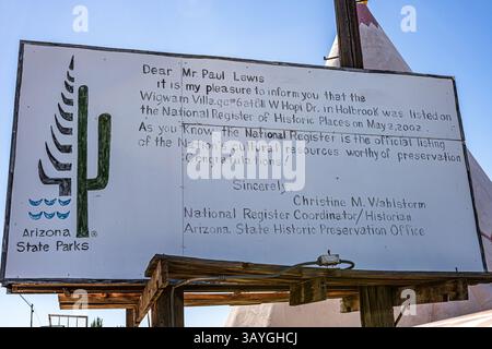 Insegna al Wigwam Motel di Holbrook, Arizona. Foto Stock