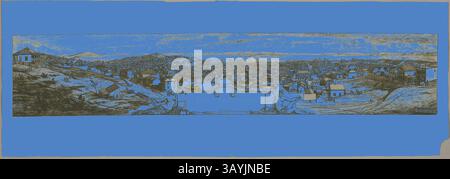 Una vista panoramica di una città estesa, caratterizzata da un mix di stili architettonici e case sullo sfondo di colline ondulate e cieli spettacolari. La scena trasmette un senso di profondità e tranquillità, mettendo in mostra la bellezza naturale del paesaggio che si combina con l'abitare umano. San Francisco, 1855–56, Charles Meryon (francese, 1821-1868), stampato da Auguste Delâtre (francese, 1822-1907), Francia, incisione e punto di essiccazione in nero caldo su chine d'avorio grigiastro, 181 x 947 mm (immagine), 236 x 987 mm (piatto), 348 x 996 mm (foglio) Arte classica con un tocco moderno reimmaginato da Artotop Foto Stock