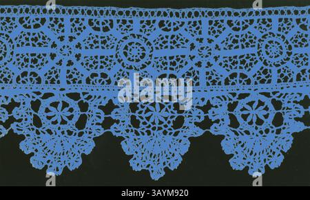 Una delicata finitura in pizzo caratterizzata da intricati motivi floreali e geometrici, impreziosita da bordi e cerchi smerlati, che mettono in risalto la raffinata maestria artigianale. Confine, 1601/25 (Needlelace), 1625/50 (punti), Italia, punti probabilmente Genova, Italia, lino, lacci ad ago lavorati su un filetto steso e intrecciato, motivo Reticello, bordati con punte dritte a bobina, 15,3 x 198,6 cm (6 x 78 1/8 poll.) Arte classica con un tocco moderno reinventata da Artotop Foto Stock