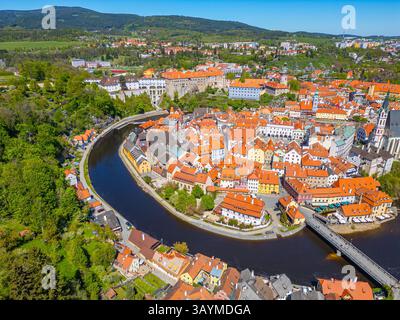 Vista panoramica di Cesky Krumlov in repubblica Ceca. IMMAGINE Foto Stock