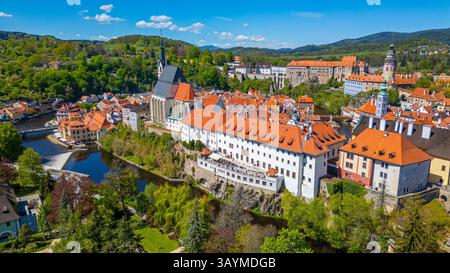 Vista panoramica di Cesky Krumlov in repubblica Ceca. IMMAGINE Foto Stock