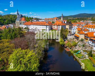 Vista panoramica di Cesky Krumlov in repubblica Ceca. IMMAGINE Foto Stock
