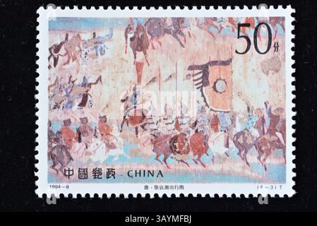 CINA - CIRCA 1994: Un francobollo stampato in Cina mostra i murales di Dunhuang, intorno al 1994. Foto Stock