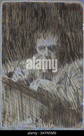 Una figura sembra osservare con attenzione l'ambiente circostante, con motivi e texture vorticosi che aumentano il senso di concentrazione e profondità. La scena evoca una miscela di curiosità e intrighi, mentre i contorni creano un'esperienza visiva dinamica. A Painter-Etcher (Autoritratto), 1889, Anders Zorn, svedese, 1860-1920, Svezia, incisione su carta tessuta avorio, 112 x 72 mm (immagine), 118 x 79 mm (piastra), 492 x 395 mm (foglio) Arte classica con un tocco moderno reinventata da Artotop Foto Stock