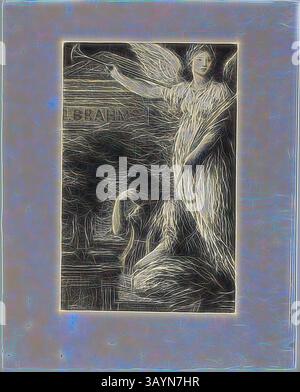 Una figura che assomiglia a una donna si stende con grazia, drappeggiata con abiti scorrevoli, mentre un grande cane riposa nelle vicinanze. La scena suggerisce una miscela di serenità e contemplazione, con uno sfondo che presenta la parola "cervello". La composizione complessiva è stilizzata, sottolineando linee e trame. A J. Brahms, 1898, Henri Fantin-Latour, francese, 1836-1904, Francia, litografia in nero su chine off-white, 246 x 160 mm (immagine), 339 x 269 mm (foglio) Arte classica con un tocco moderno reinventata da Artotop Foto Stock