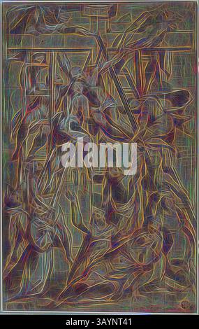 Una composizione complessa caratterizzata da linee vorticose e colori vivaci che si intrecciano per creare un'interazione dinamica tra forme floreali e forme astratte. L'effetto complessivo è una miscela di natura e arte, invitando lo spettatore a approfondire le sue texture e i suoi motivi a strati. Deposizione, con San Francesco d'Assisi e un altro santo maschio (Stefano?), c. 1576, attribuita a Simone De Magistris, italiano, 1538-c.. 1611, Italia, inchiostro a penna e marrone con pennello e lavaggio marrone e rosso, accentuato con guazzo bianco, su carta panna, squadrata in gesso nero, disposta su tavola d'avorio, 372 x 234 mm Foto Stock