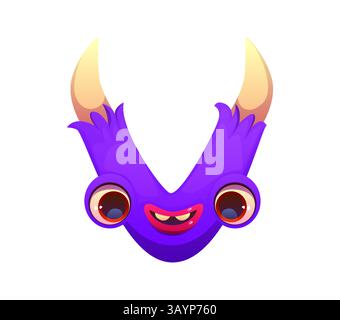 Carattere mostro pazzo carattere cartoni animati lettera V. bizzarro carattere mostro bugaboo lettera alfabetica, carattere vettoriale dello spaventapasseri di Halloween simbolo di composizione. Spoo Illustrazione Vettoriale