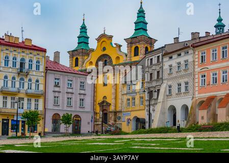 Przemysl, Polonia, 21 agosto 2024: Colourful Houses at Rynek Square in Przemysl, PolandIMAGE Foto Stock