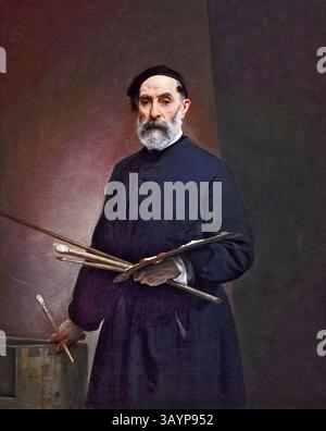 San Domenico in adorazione del crocifisso - affresco - Beato Angelico -1442 - Firenze, Convento di San Marco, chiostro di S. Antonino Foto Stock