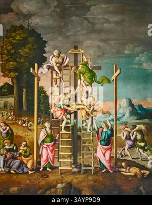 San Domenico in adorazione del crocifisso - affresco - Beato Angelico -1442 - Firenze, Convento di San Marco, chiostro di S. Antonino Foto Stock