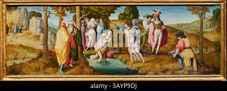 San Domenico in adorazione del crocifisso - affresco - Beato Angelico -1442 - Firenze, Convento di San Marco, chiostro di S. Antonino Foto Stock