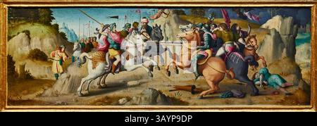 San Domenico in adorazione del crocifisso - affresco - Beato Angelico -1442 - Firenze, Convento di San Marco, chiostro di S. Antonino Foto Stock