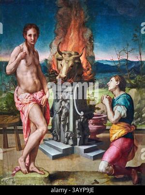 San Domenico in adorazione del crocifisso - affresco - Beato Angelico -1442 - Firenze, Convento di San Marco, chiostro di S. Antonino Foto Stock