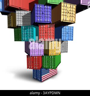 Pressione commerciale DEGLI STATI UNITI e stress economico globale come guerra commerciale degli stati Uniti o tariffe americane sui partner commerciali mondiali come container merci Foto Stock